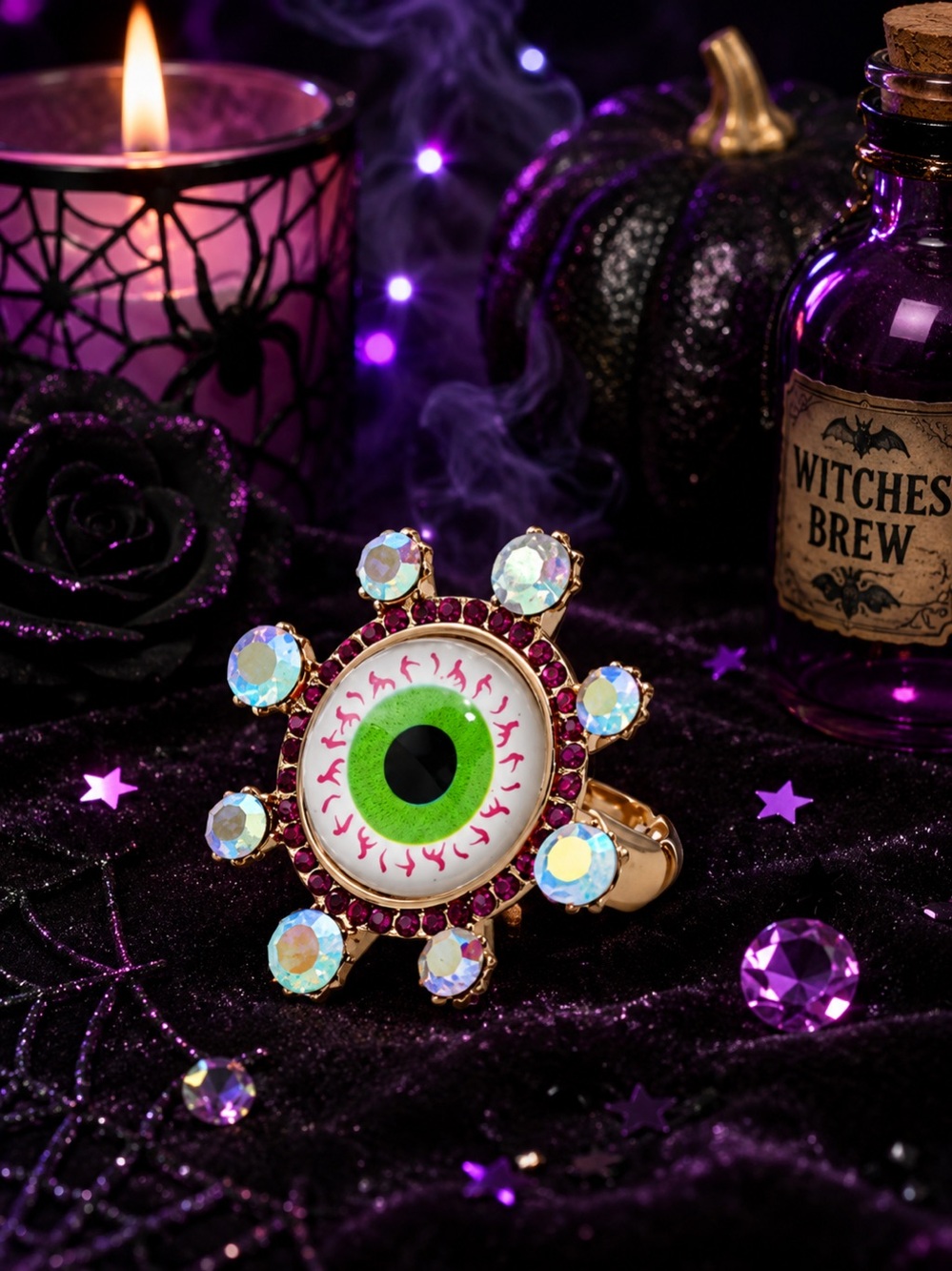 Spooky Eyeball Stretch Ring Betsey Johnson New- Halloween Statement Jewelry